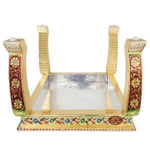 Peacock Designed Wooden Handmade Rajwadi Chowki (18"X18"X12")-G.M.